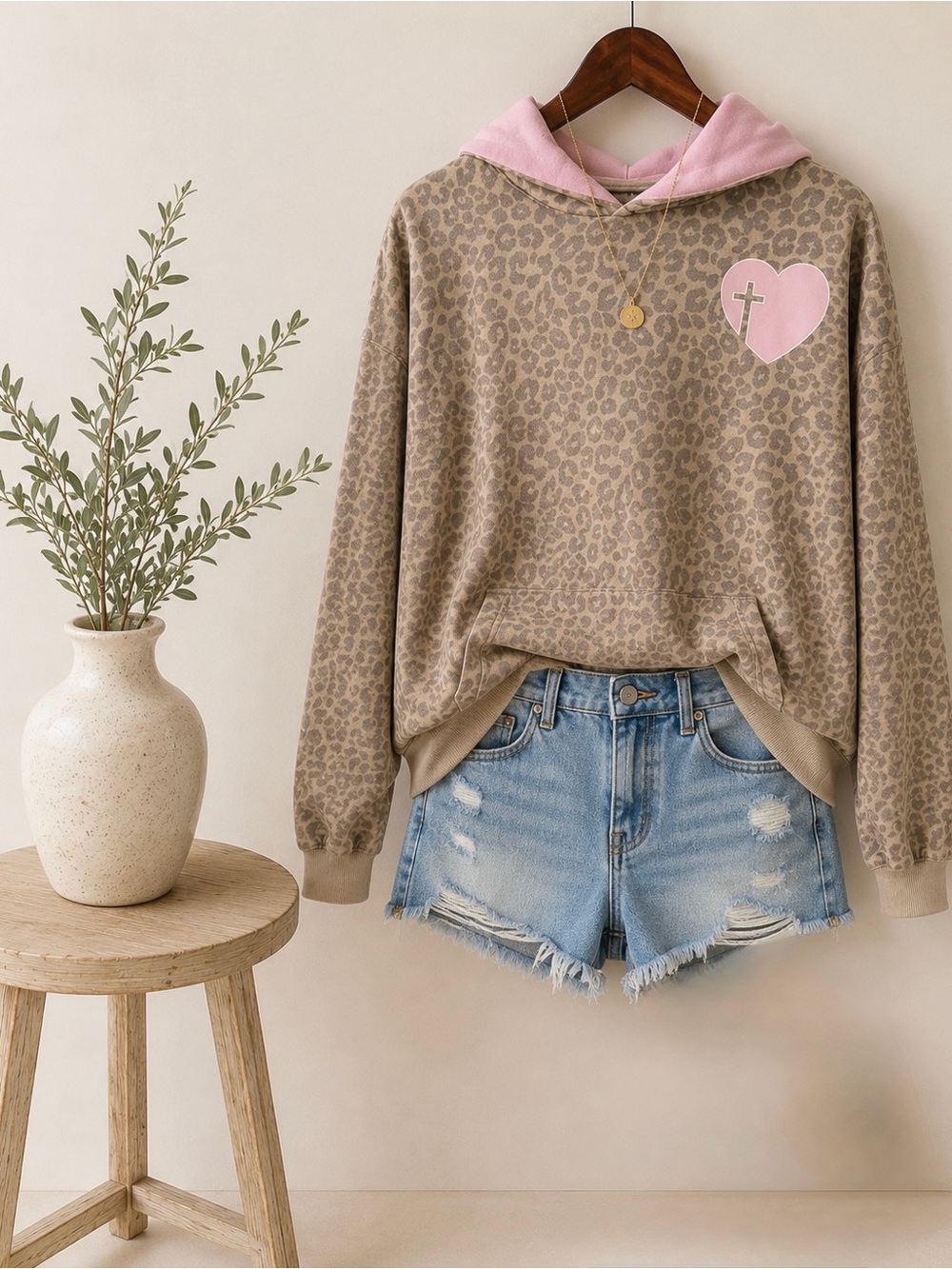 Pie In The Sky God Is Every Where Leopard Hoodie | Pink | NWT